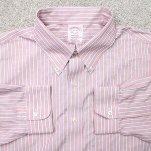 Brooks Brothers Shirt Mens 17, 36 Pink/White Madison Non-Iron Supima Cotton L/S